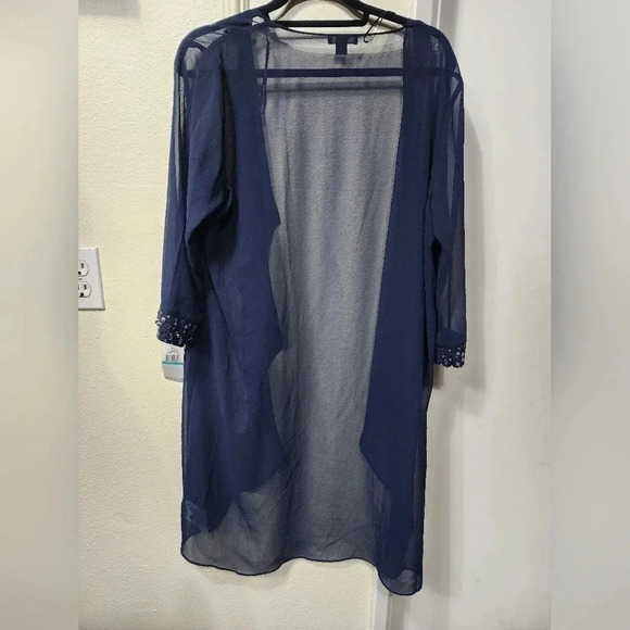 Womens Chiffon SLNY Deep Navy Beaded Cuff Dress Cover Up Size 16 - Picture 8 of 8